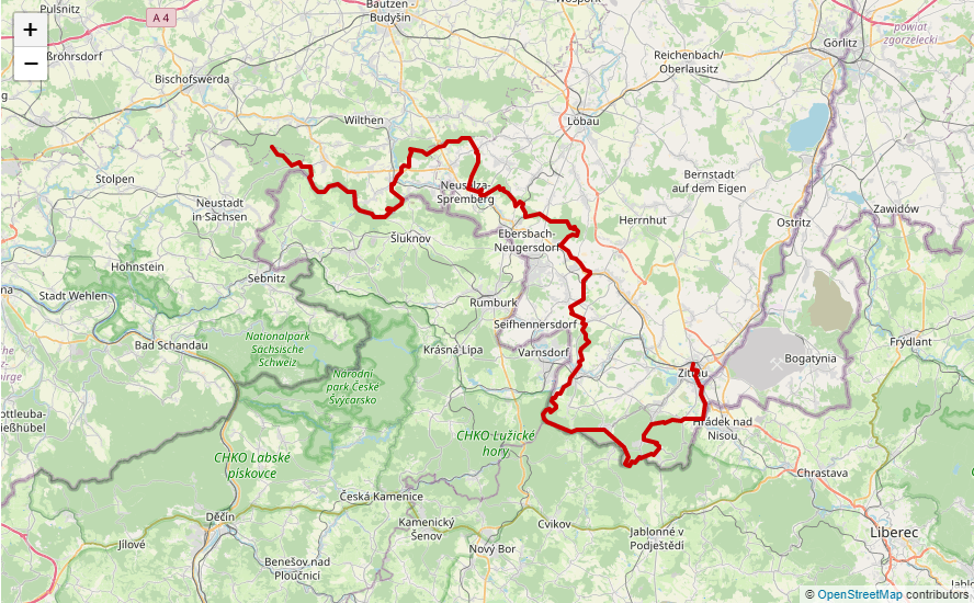 Karte des Oberlausitzer Bergwegse
