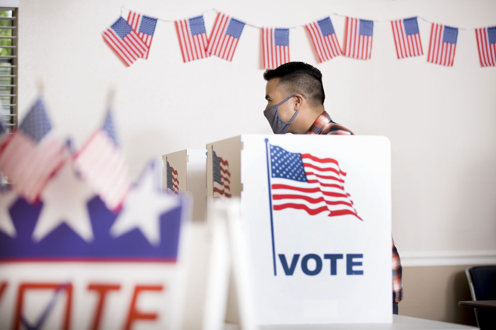 US-Wahl Präsident 2020 Wahlkabine in Corona-Zeiten